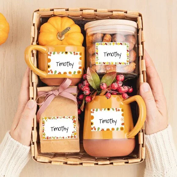 210 Pcs Fall Name Tag Stickers -3''x 2'' Self Adhesive Pumpkin Maple Leaves Name - Picture 4 of 7